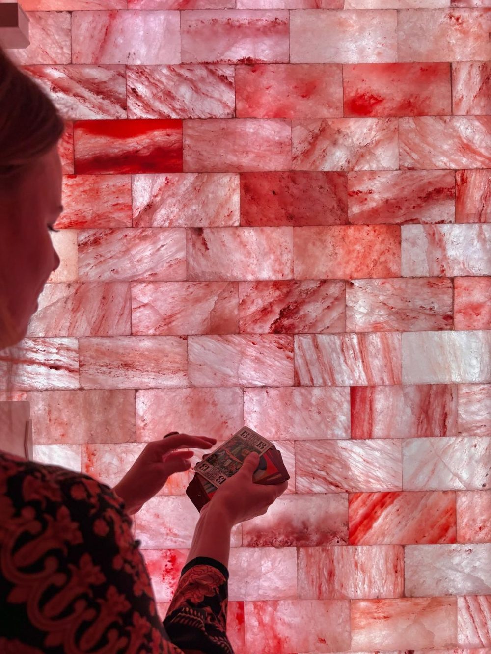Tarot reading at a Himalayan salt wall spa
