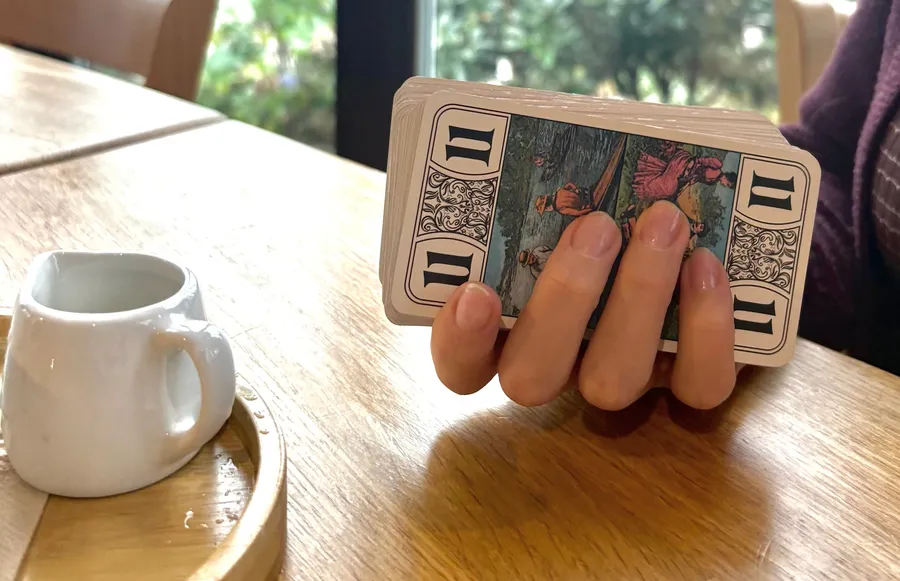 Close-up of a card spread during a reading